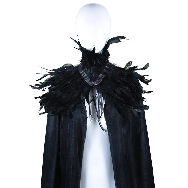 Feather Long Cloak Cosplay Costumes Feather Cape Halloween Masque Party Stage Show Feather Collar Cape for Men Women Fancy Dress