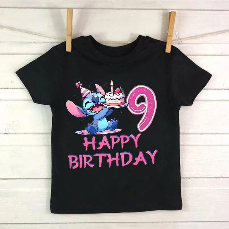 Birthday Lilo Stitch Cartoon T Shirt Children Kids Stitch Cute Manga T-shirt Graphic Tshirt Girl Boy Top Tees Lilo and Stitch