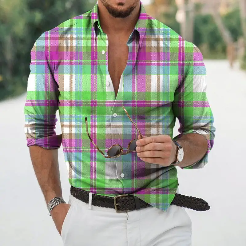 

Men's Plaid Print irt Regular Fit Long Sve Spring Summer Autumn Winter Seasonal Polyester Fiber No Iron Treaent