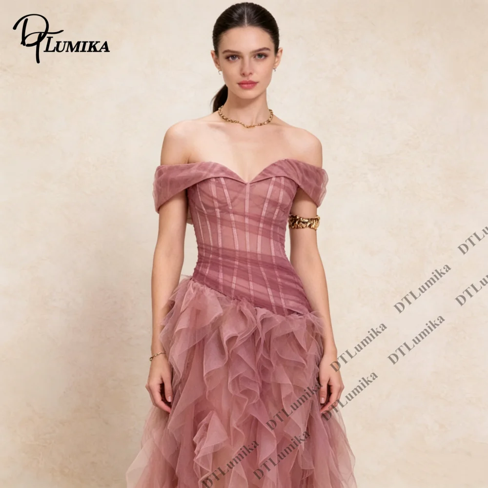 DTLumika Off Shoulder Tulle Maxi Gown Beach Wedding Party Dress Customized Women's Formal Events Dress Gala, Dating High Street
