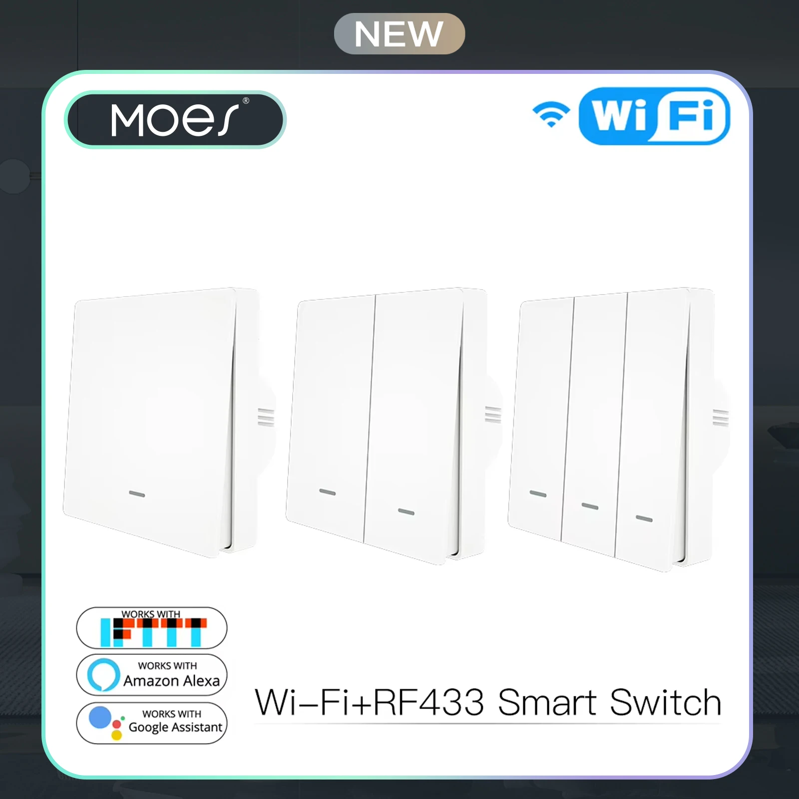 

Smart Light Switch WiFi RF 433MHz Remote Control, Compatible with Tuya Smart Life App, Works with Alexa Google Home, Wall Button