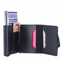 Magnetic RFID Blocking Credit Card Holder Men Wallets Anti Theft Aluminum Metal Pu Leather Small Pop Up Wallet Cardholder Case