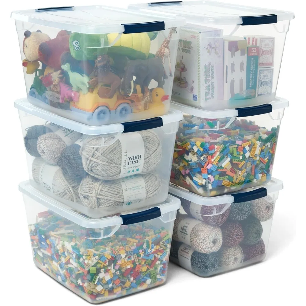 

Cleverstore Clear 32 Qt, 6 Pack Stackable Plastic Storage Bins with Lids, Great for Closet and Laundry Storage,