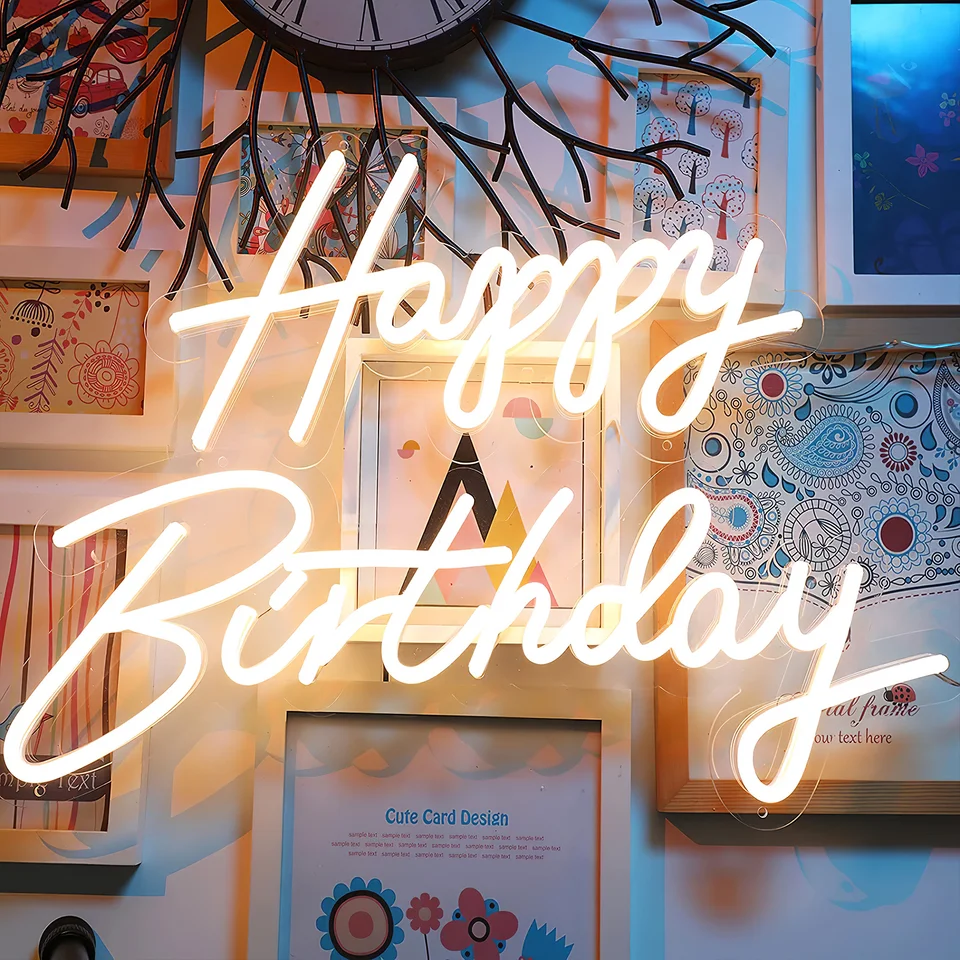 생일 축하 네온 사인 LED USB 전원 따뜻한 LED 조명 글자 네온 사인 침실 파티 벽 장식용 썸네일 7