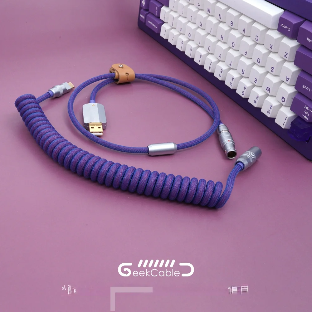

GeekCable handmade custom keyboard, spiral data cable, rear aviation plug weaving, mysterious purple one in stock,type c cable