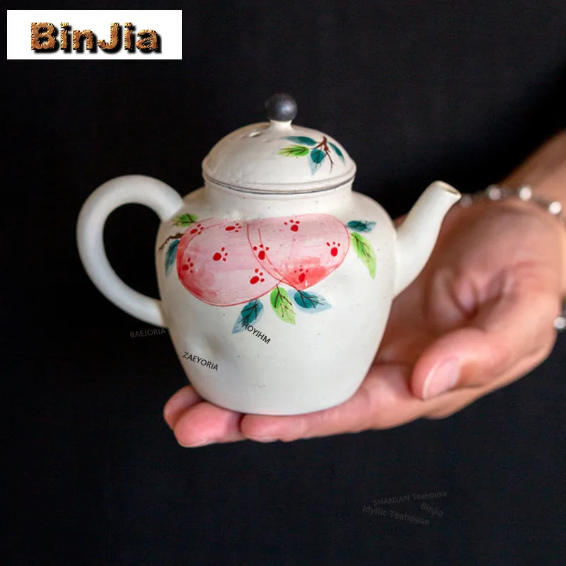 BAEJORIA 170ml Powder Yin Hand Painted Longevity Peach Teapot Zen Tea Infuser Pot Tea Maker Kettle With Ball Hole Pot Bearing