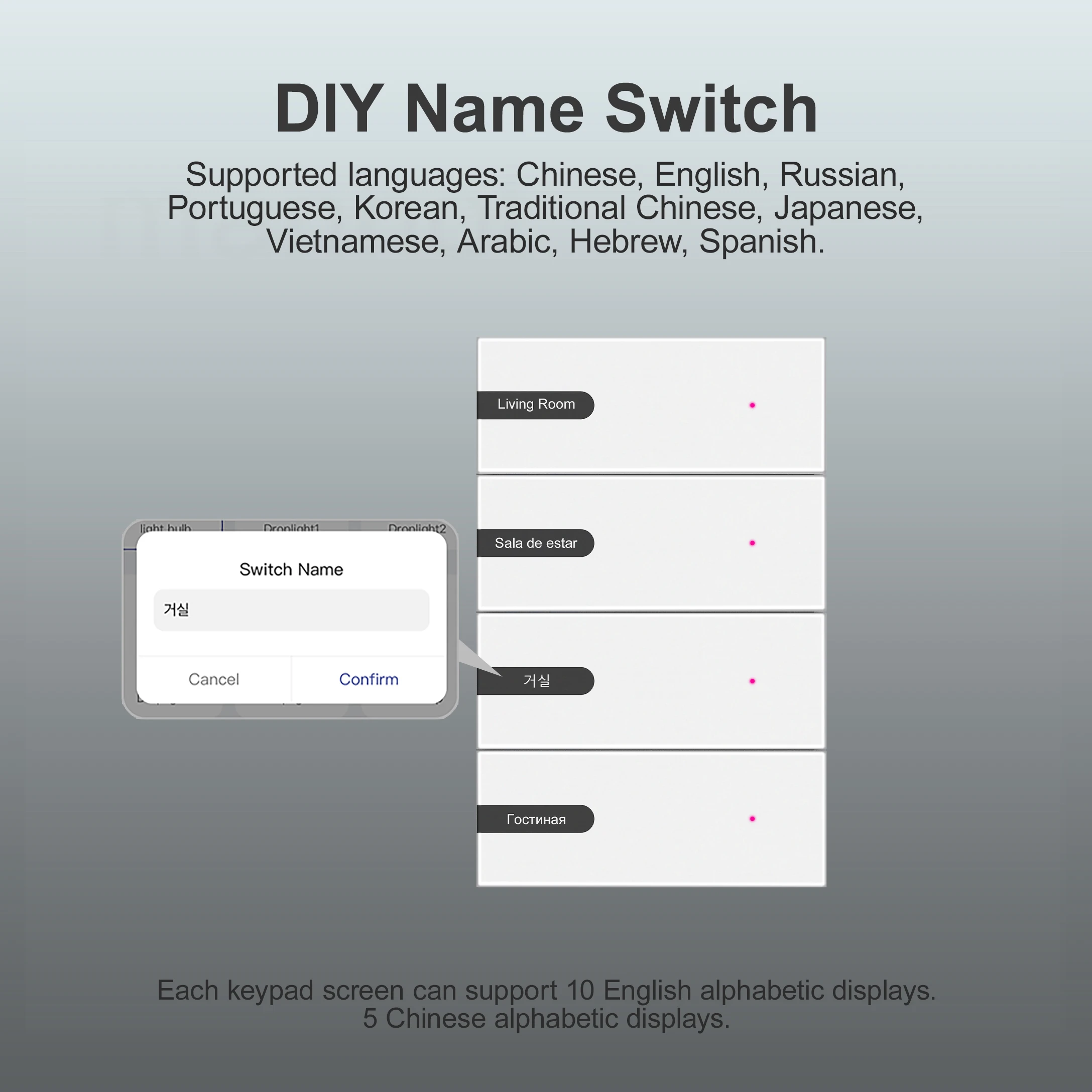 MANHOT Zigbee Smart Switch Glass Panel Push Button Switch DIY Name Switch Compatible with HA/Tuya Alexa Google Home