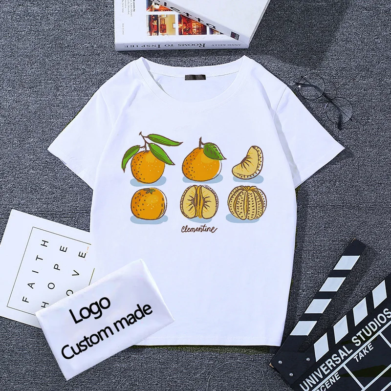 DIY Picture LOGO Text Print White  Casual Slim Lady T-Shirt Harajuku Top Tees customize clothes