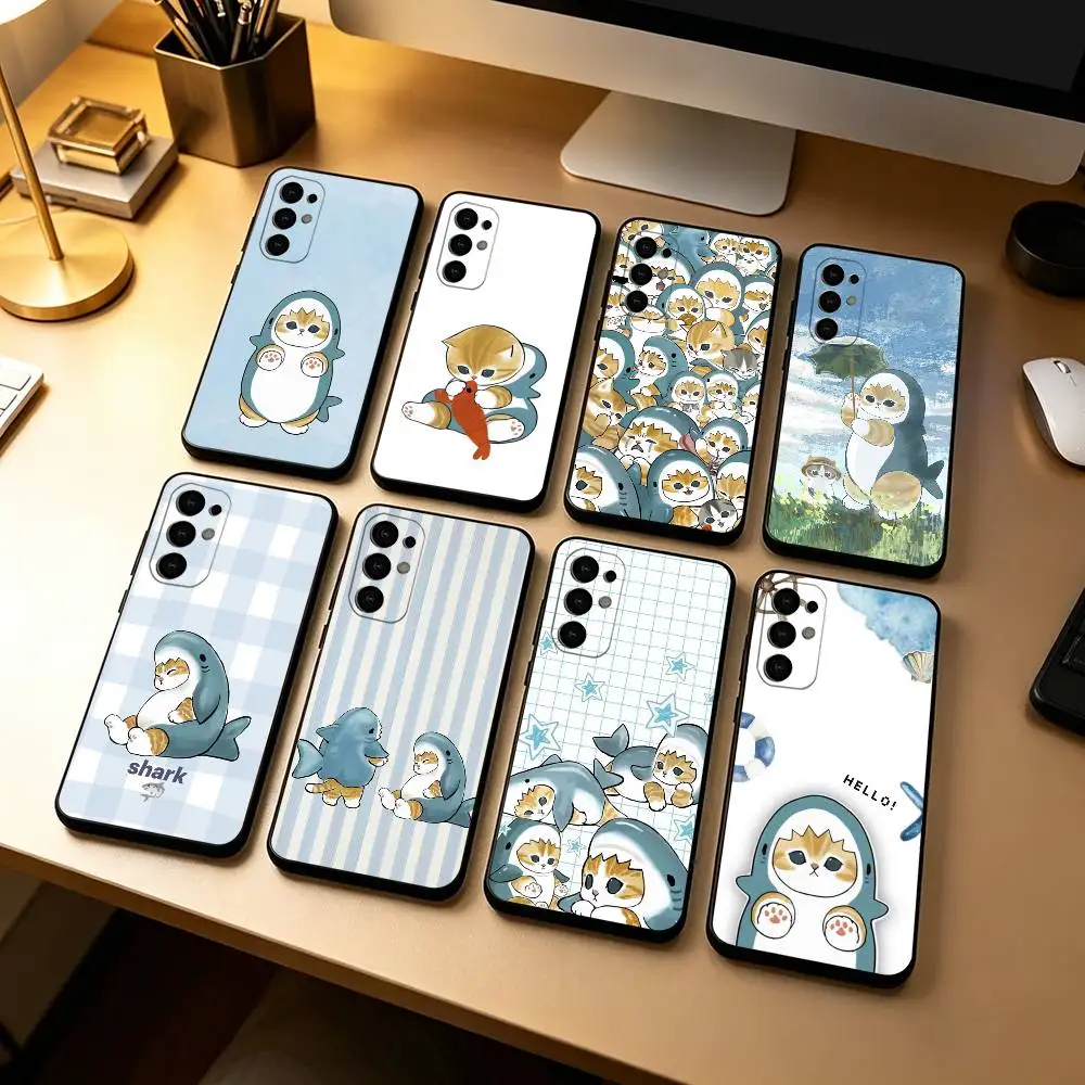 Mofusand Cat Shark Meow Phone Case For Samsung S25,S24,S21,S22,S23,S30,Ultra,S20,Plus,Fe,Lite,Note,10,Black Cover