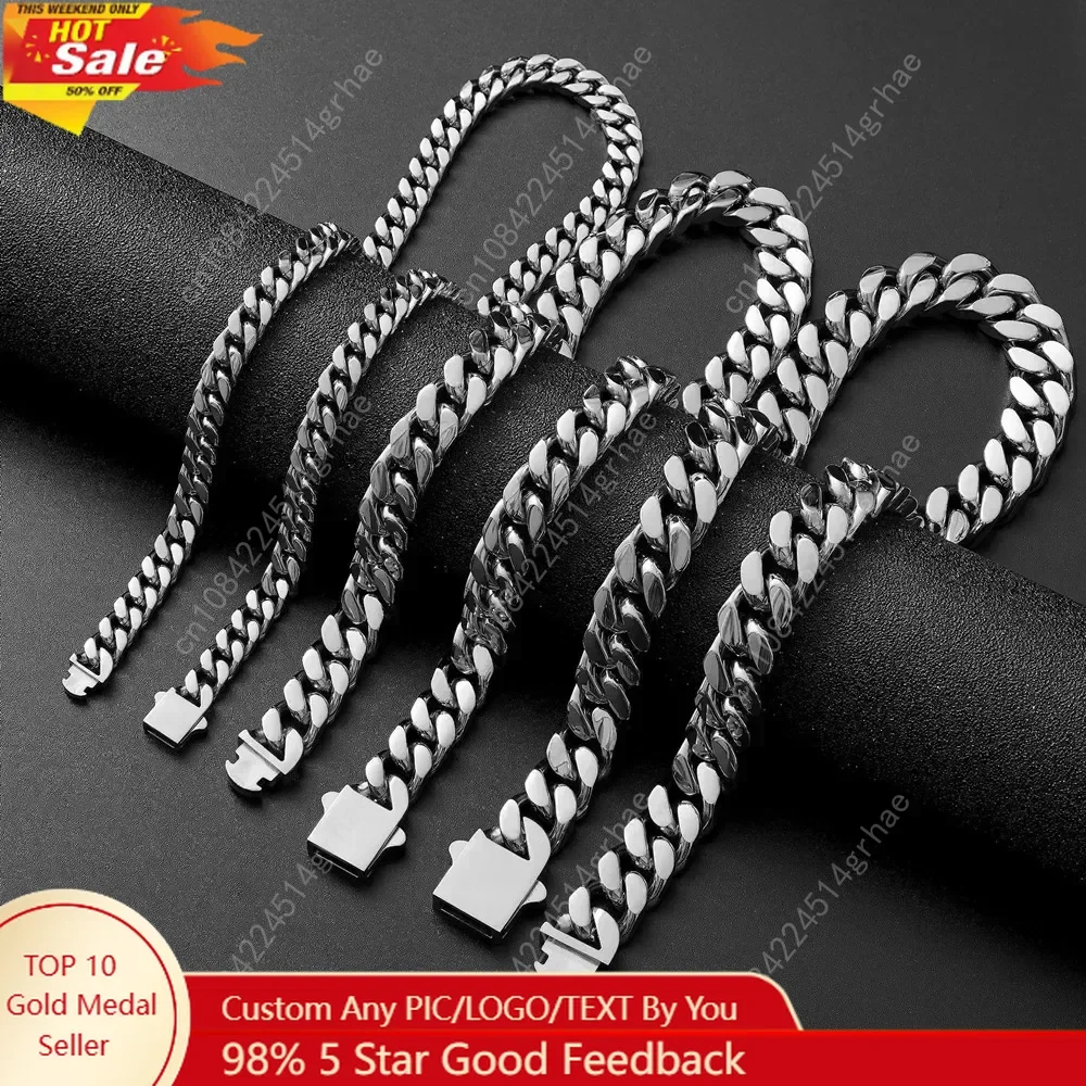 

316 Stainless Steel Plated 18k Gold Fashion 8.10.12mm Encrypted Cuban Chain Rap Hip Hop Men Women Bracelet Necklace Accessories