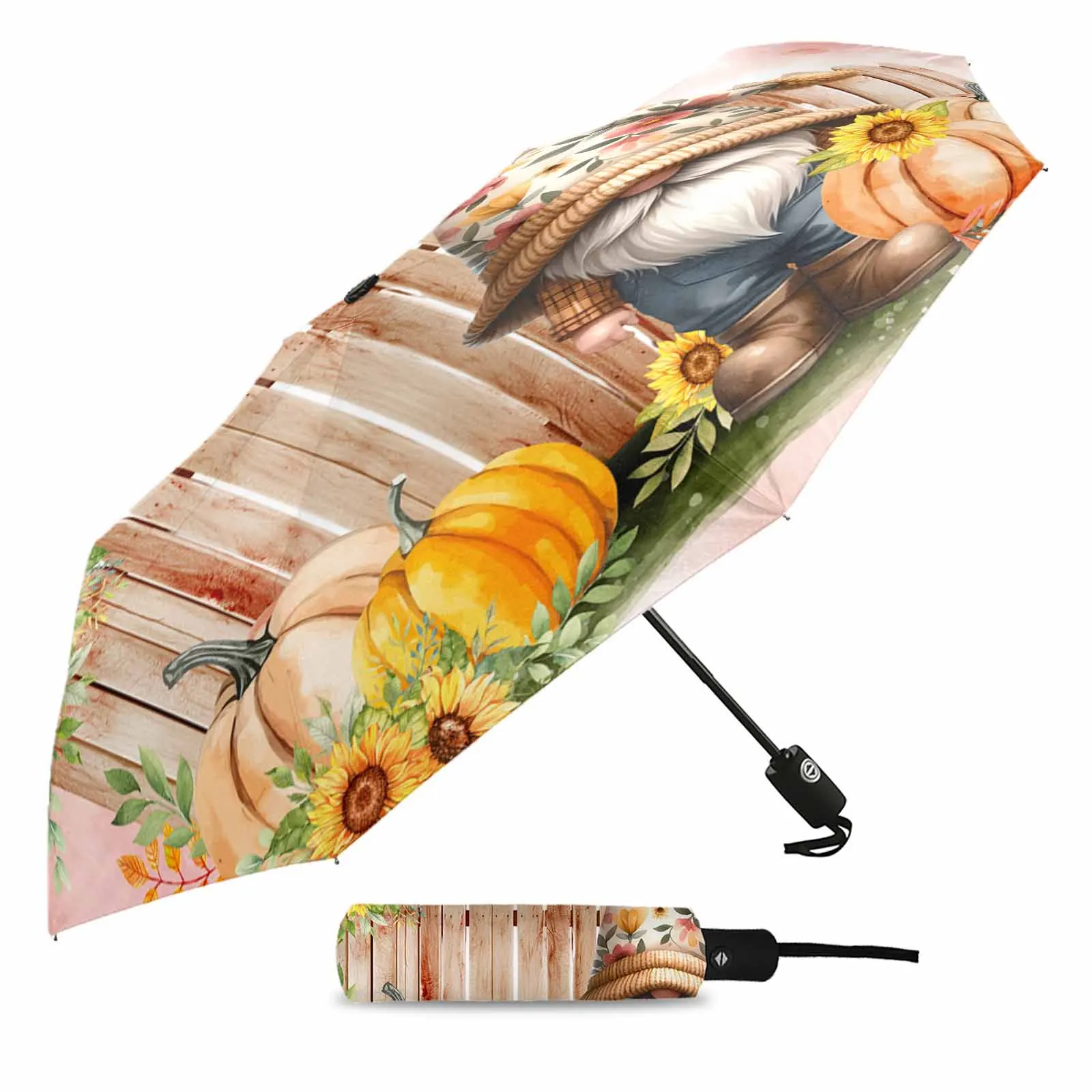 Thanksgiving Plant Fence Sunflower Pumpkin Outdoor Fully-automatic Folding Eight Strands Umbrellas for Kids Printed Umbrella