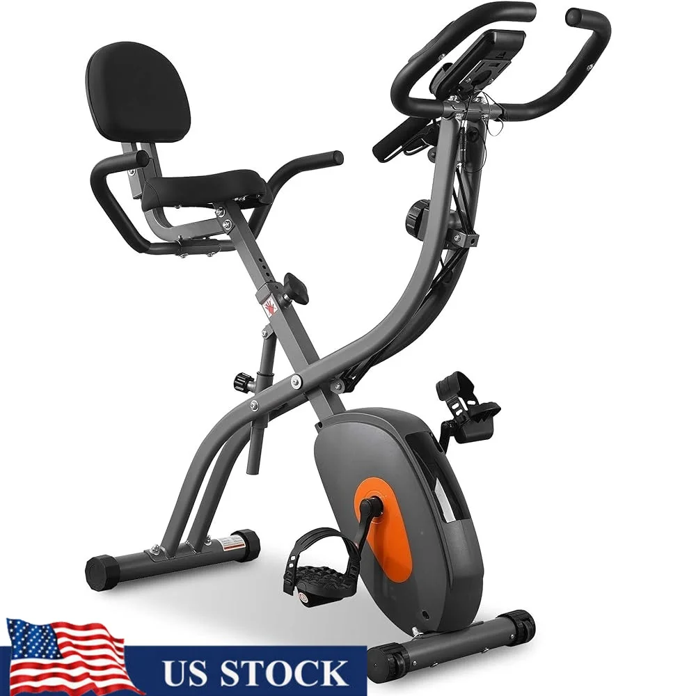 

Folding Exercise Bike with Arm Resistance Bands LCD Monitor Magnetic Resistance Adjustable Seat Home Indoor Fitness Machine