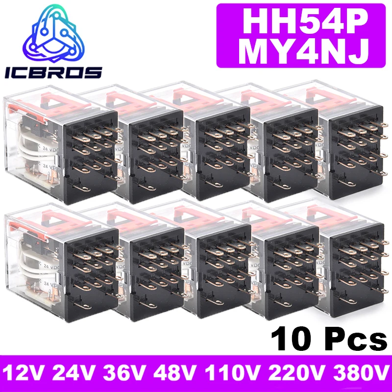 

10PCS MY4NJ HH54P MY4N-J MY4N-GS 14 Pin AC/DC 12V 24V 36V 48V 110V 220V 380V Mini Intermediate Electromagnetic Relay