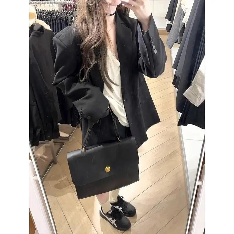 Blazer Mujer Damesjas Teeltmouwen Frans Zwart Cadeau Cropped Blazers Vrouw Trend Nieuwe All-Match Notched Kraag Crop