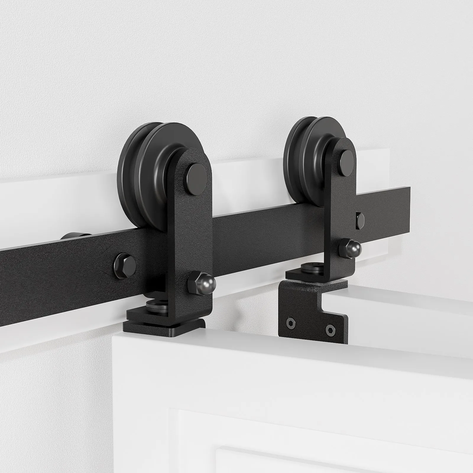 CCJH 3.3-6.6FT Double Fold Barn Sliding Door Hardware Rail Kit, Heavy Duty Top Mounted Black Roller for 2 Doors