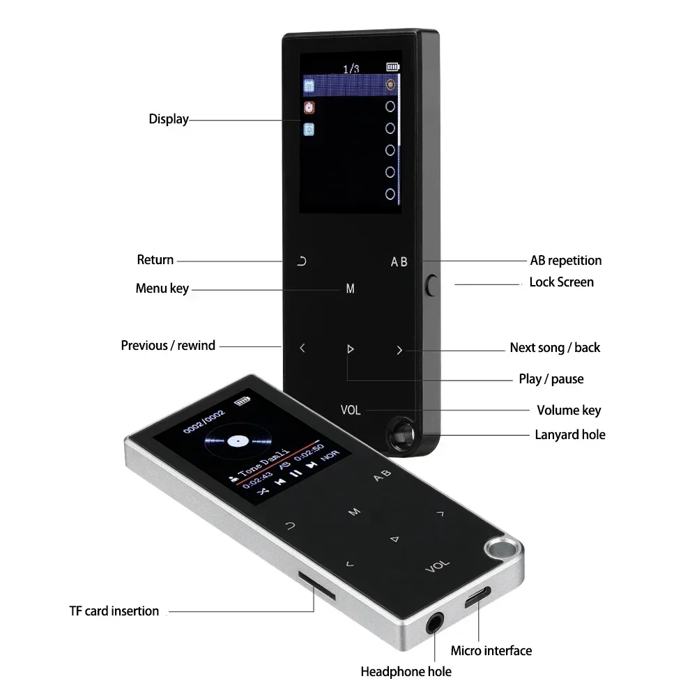 New Bluetooth 5.0 Lossless MP3 Music Player 2.4 inch Screen HiFi Portable Audio Walkman with FM/eBook/Recorder/MP4 Video Player