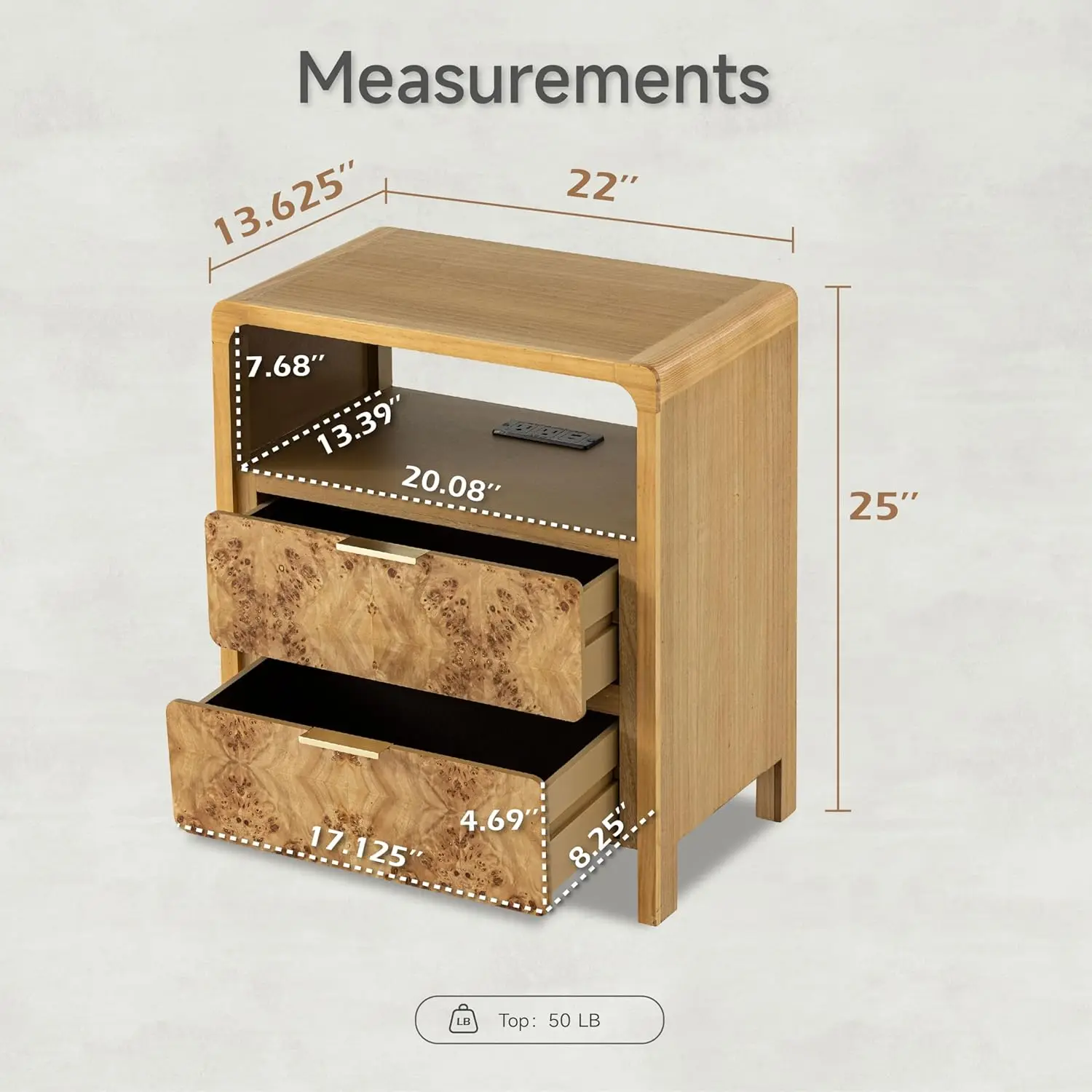Farmhouse Nightstand With Charging Station, Side Table With Power Outlet And Usb & Type C Ports, Wood Bedside Table For
