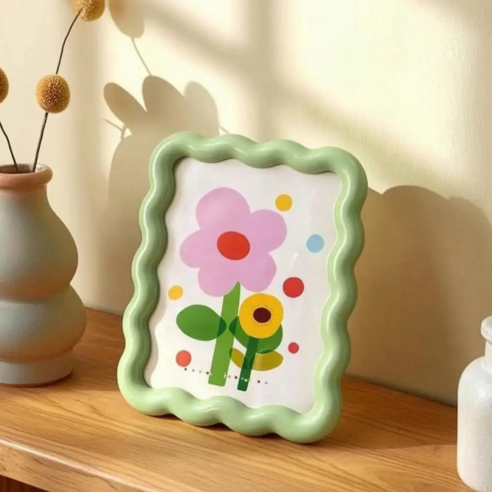 Colorful Scalloped 4 x 6 Picture Frame with Floral Cat Pattern Wavy Photo Frames for Home Decor Family Friends Wedding Gifts