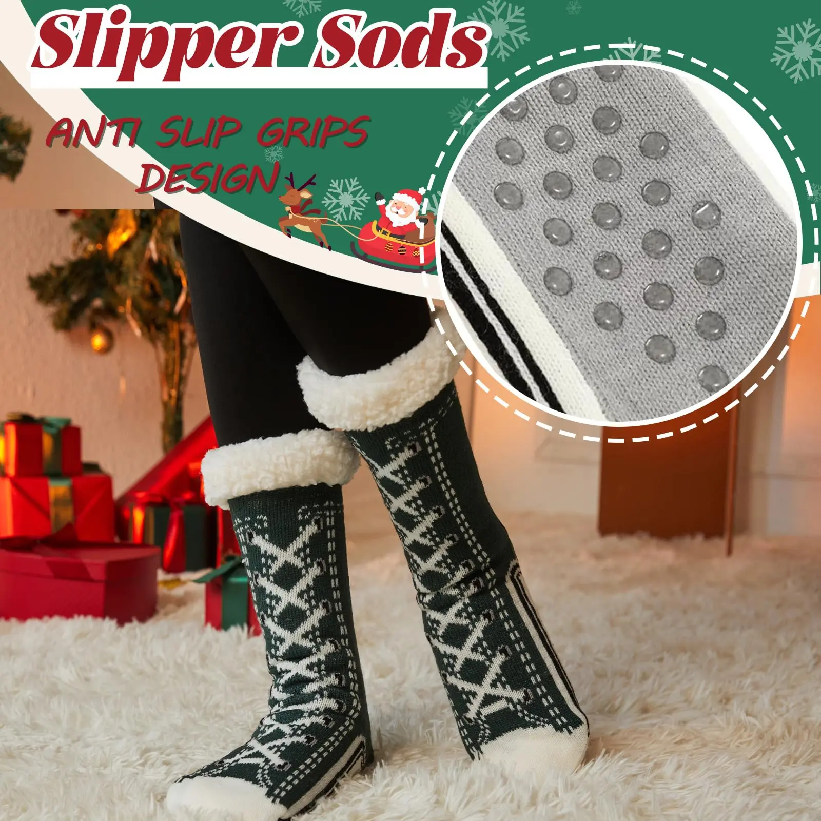 

Women's Winter Non Slip Super Soft Warm Cozy Fleece Lined Fuzzy Slipper Socks with Grippers