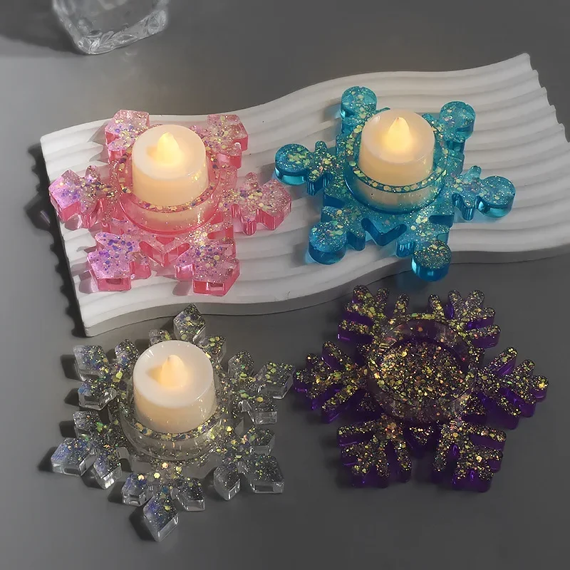 DIY Snowflake Candle Holder Silicone Mold Handemade Plaster Epoxy Resin Candle Holder Casting Mold Home Decor Christmas Day Gift