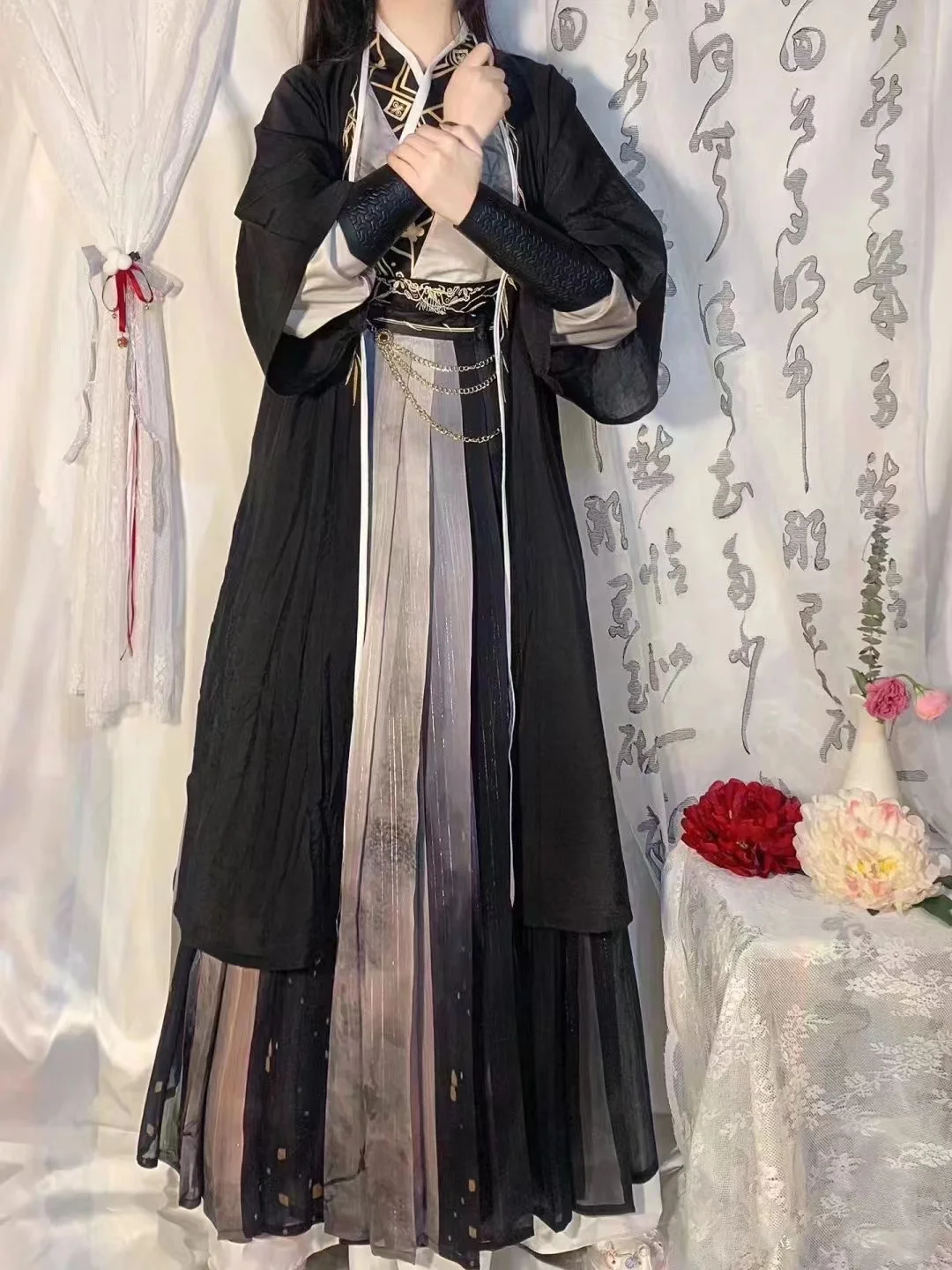 Costume Hanfu de la dynastie Song pour hommes et femmes, ceinture BEIZI, vêtements de broderie traditionnelle chinoise, ensemble de cosplay, lavage à l'encre, nouveau