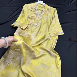 Women's New Fashion Printed Chinese Style Dress 2025 Spring Summer Improved Hanfu Qipao Elegant Chesongam Women's Dress Bigsize
