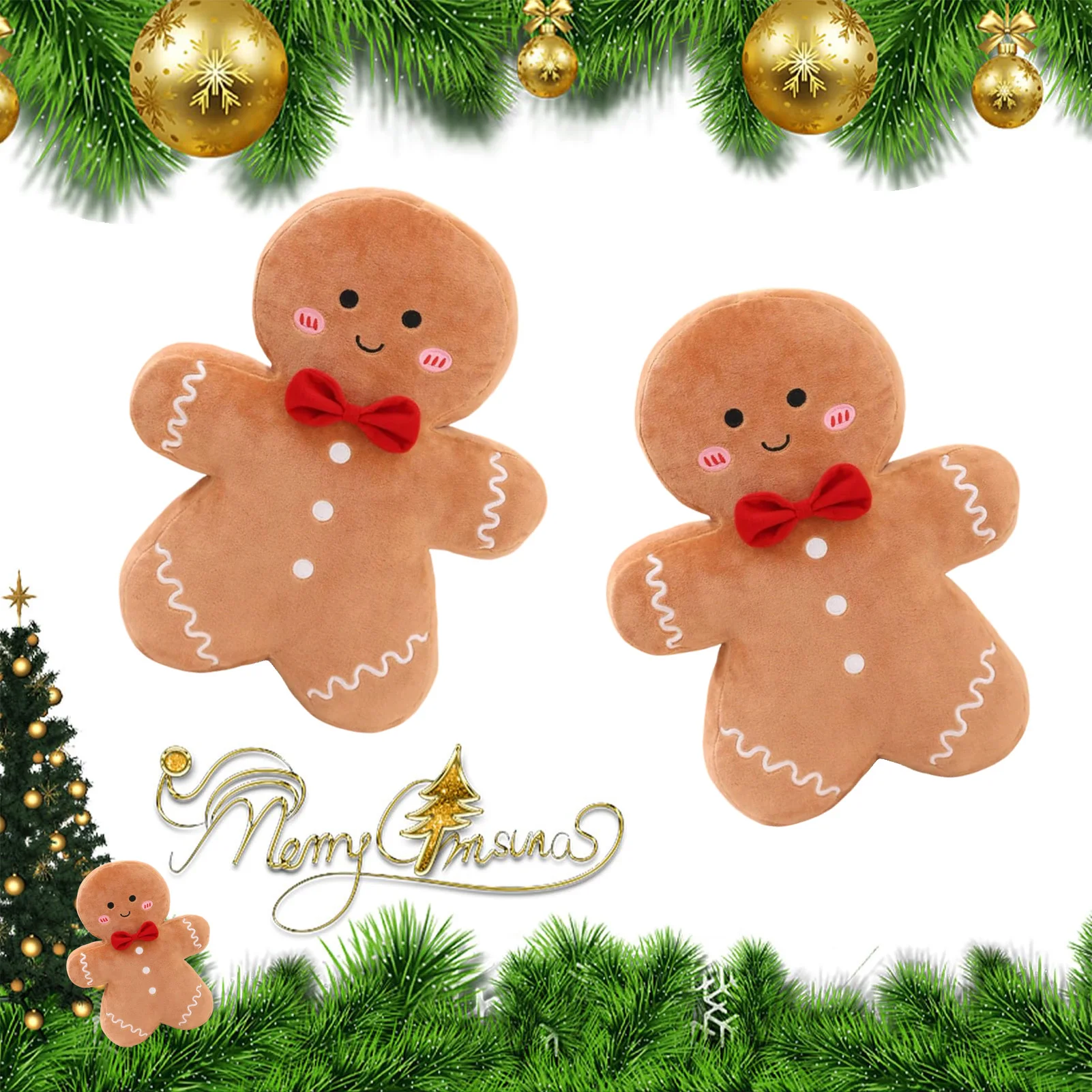 Christmas Decoration Toys Cute Gingerbread Man Stuffed Toy Stuffed Doll Comfort Doll Throw Pillow Home Decoration Decor Gift