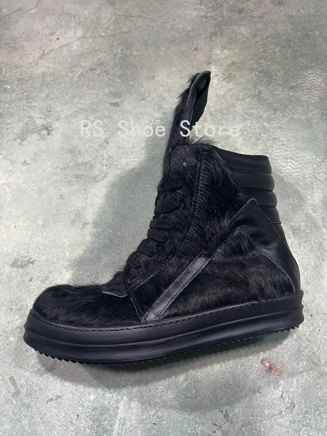 

Ro Luxury Men Ankle Boot Full Black Horsehair Boots Women Sneaker Horse Hair High Top Shoe Casual Shoes Zipper Sneakers