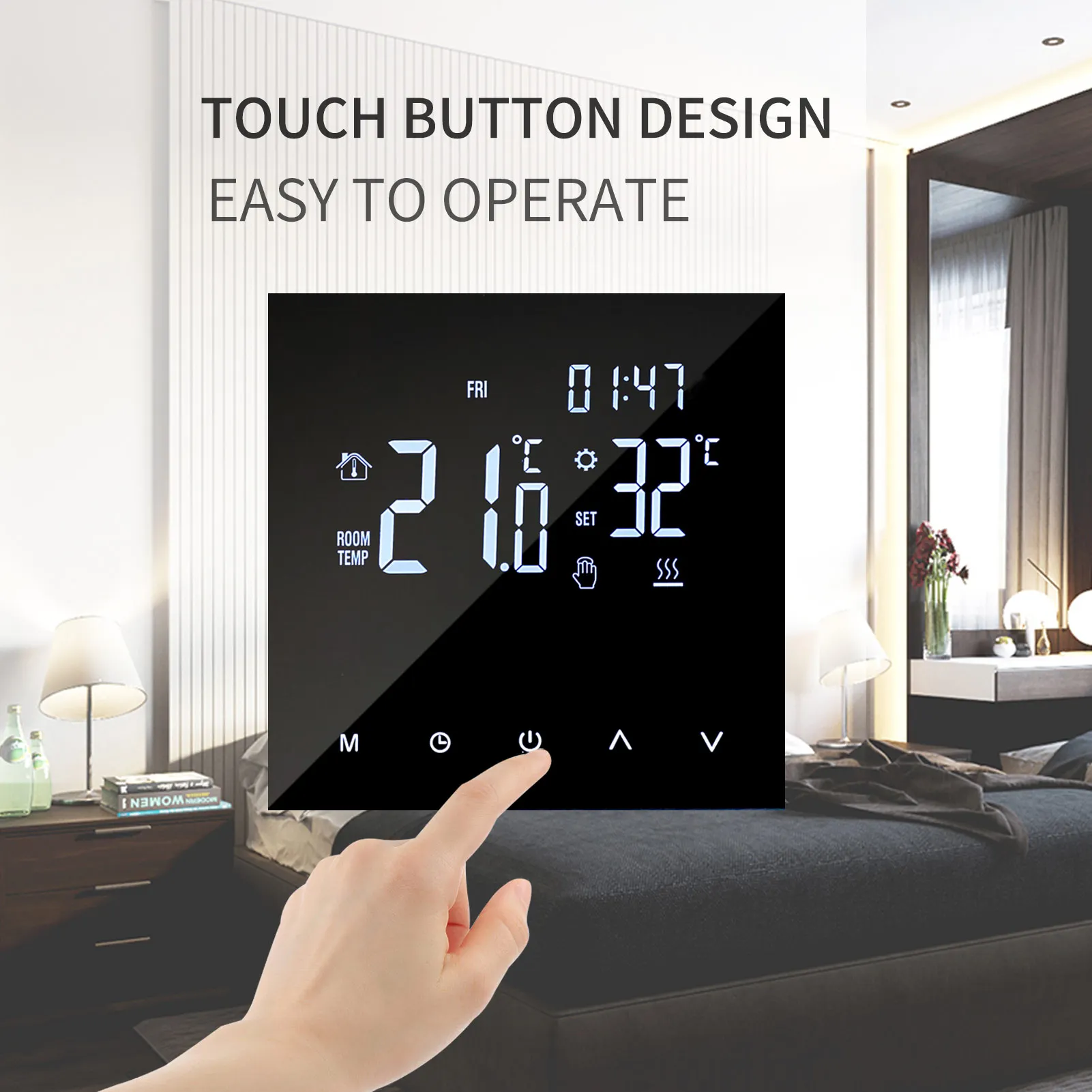 Termostato per riscaldamento intelligente Regolatore di temperatura digitale Touchscreen Display LCD Termostato per riscaldamento a pavimento