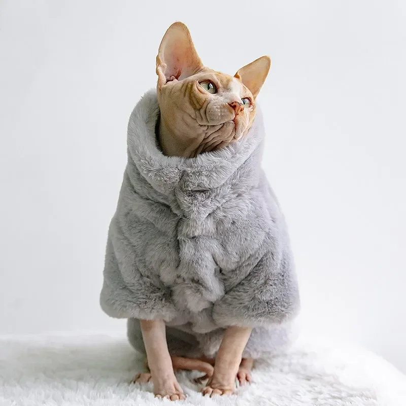 Autumn Winter Sphinx Cat Clothes Thick Plus Fleece Warm Pet Clothes Soft Fluffy Cats Accessories Ropa Para Gato Kitten Clothes