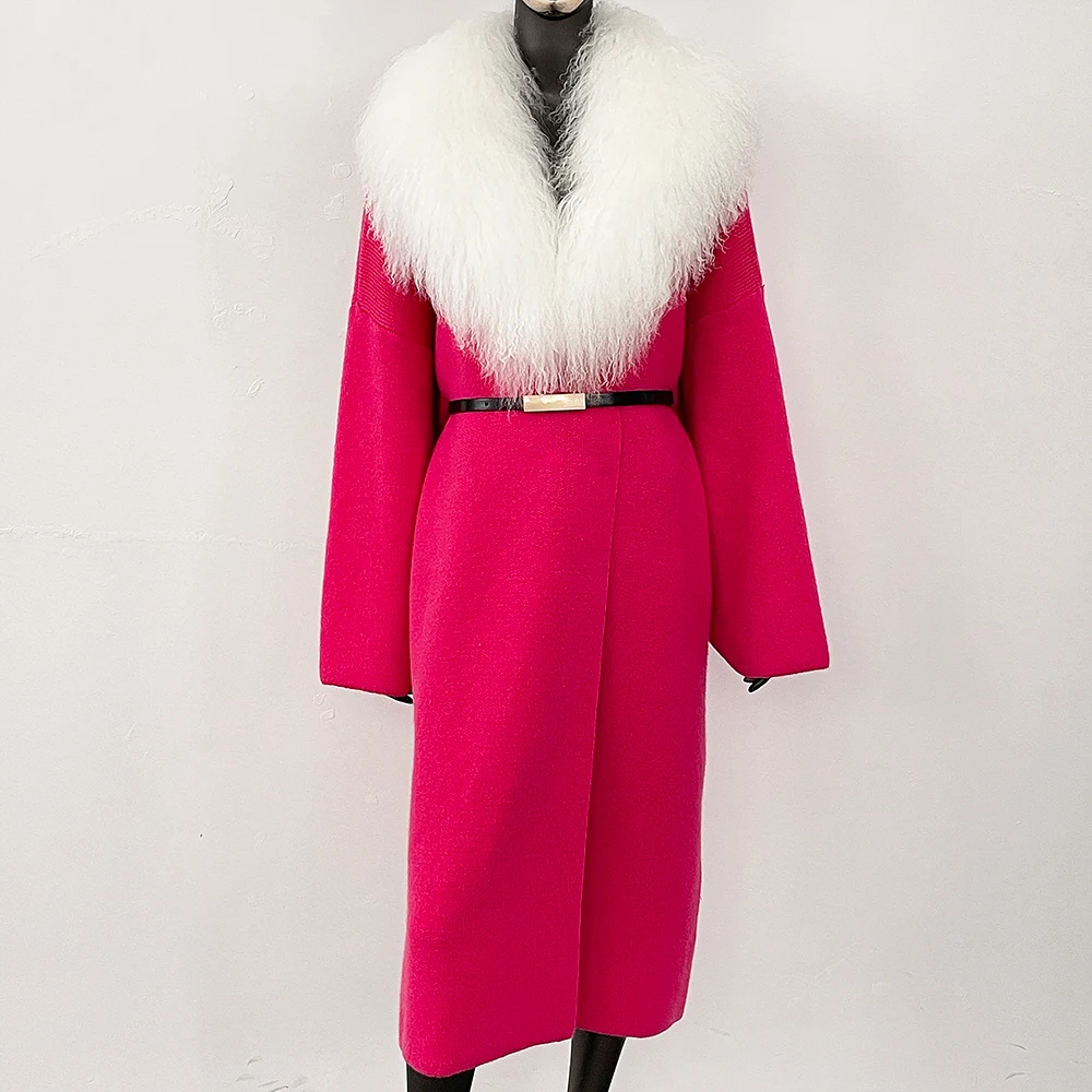 FURYOURSELF Długi Ciepły Pasek Odzież Damska Moda Ubrania Transportowe Zimowy Kardigan Damski Prawdziwy Mongolski Sweter z Owczej Skóry