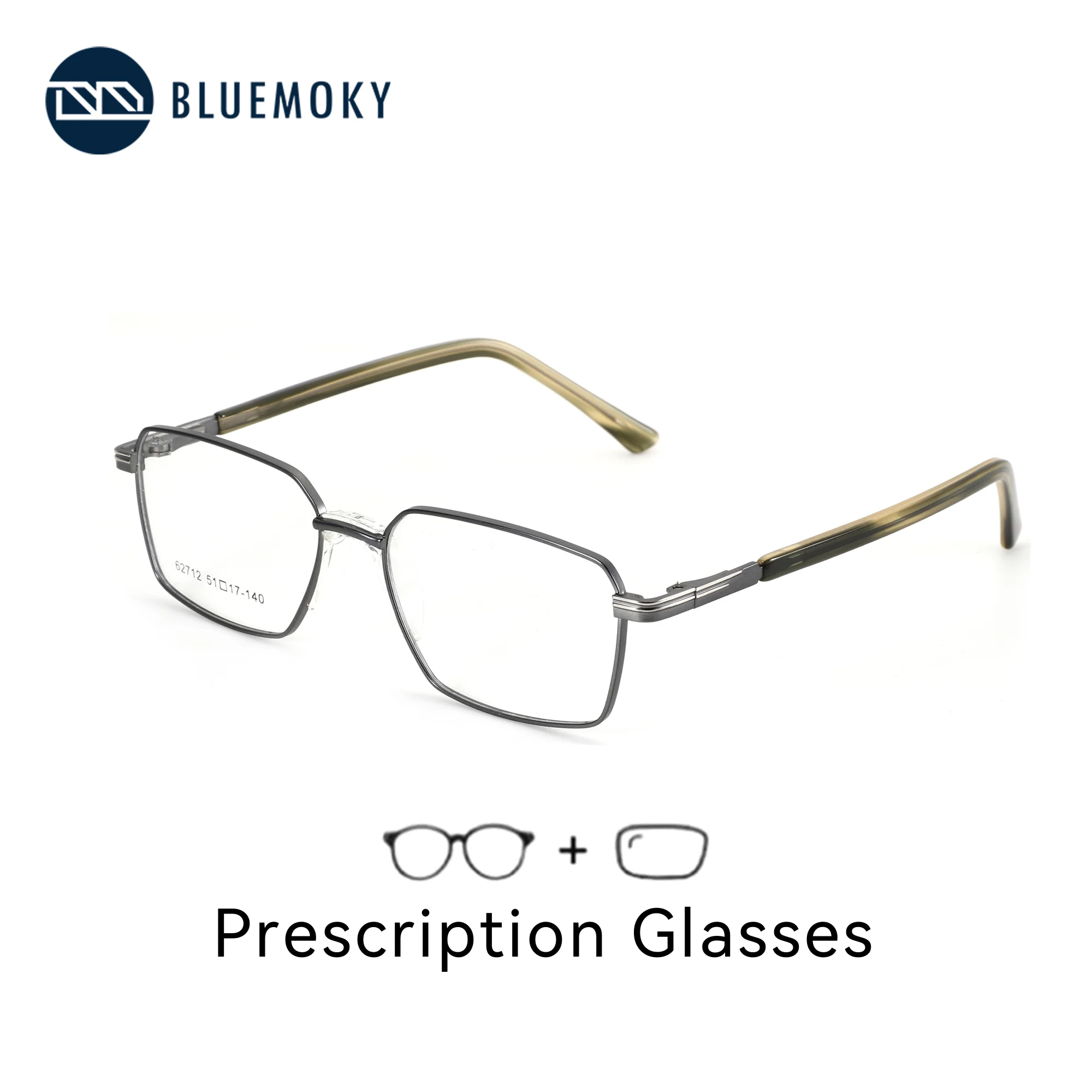 BLUEMOKY – lunettes de vue carrées en métal pour hommes, taille XS, progressives, avec degrés de myopie, photochromiques