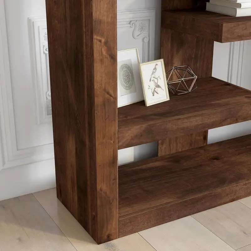 خزانة كتب عالية 6 أرفف مقاس 72 بوصة، لا حاجة للتجميع، لمسة نهائية ويسكي، مثالية للتخزين والعرض #5