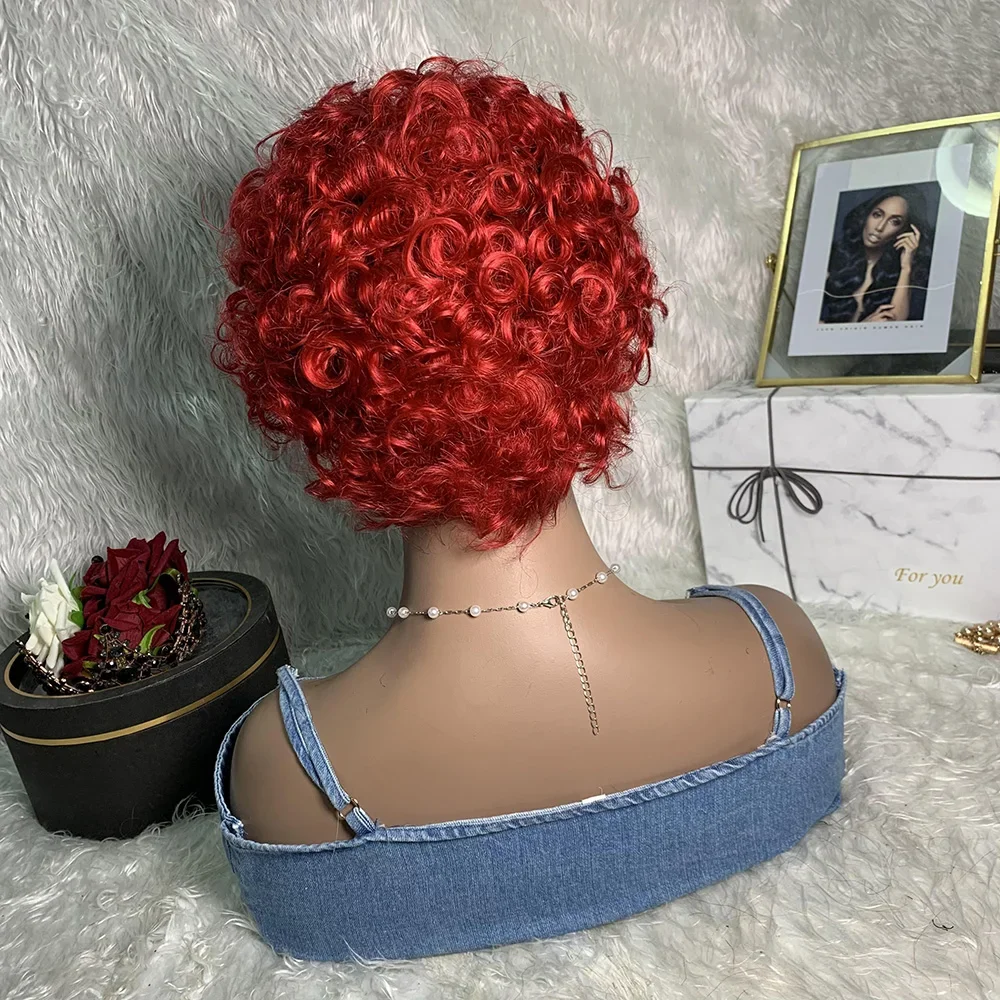 

Brazilian Remy Hair Pixie Cut Wig 13x1 Part Lace Front Wigs Human Hair Short Pixie Curl Human Hair Wig for Women 99j 150 Density