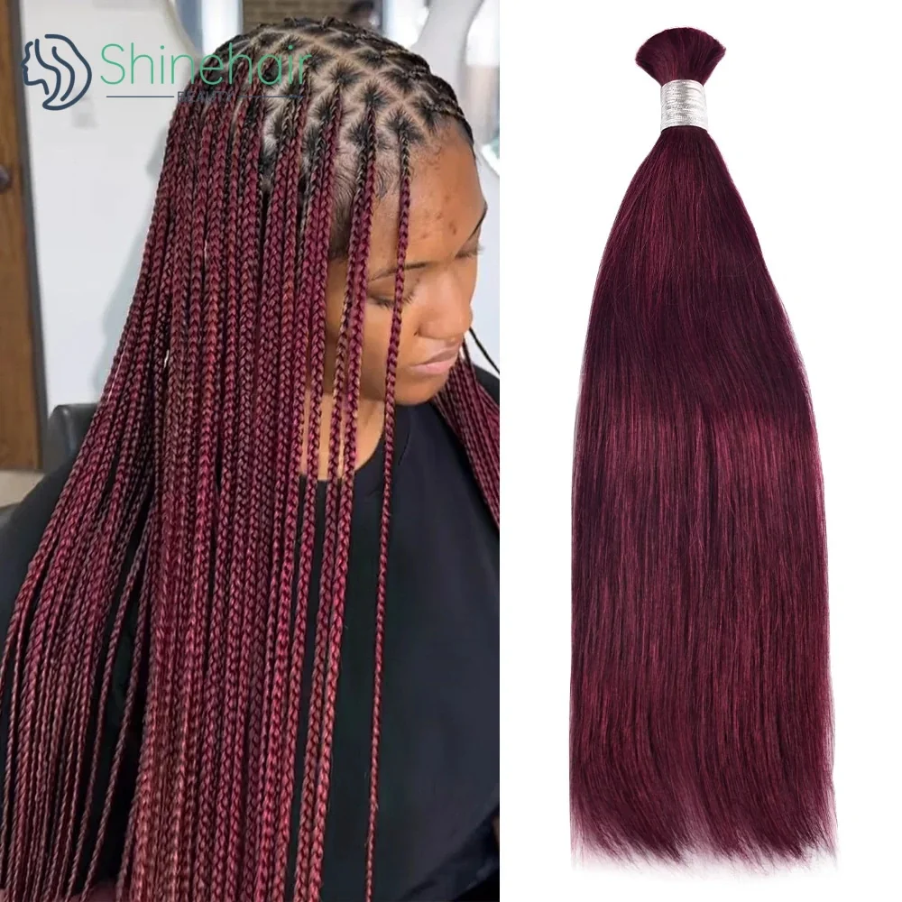 100% Human Hair Bulk for Boho Braids No Weft 99j Burgundy Straight Hair Extensions for Braiding Brazilian Remy Hair 30 Inch