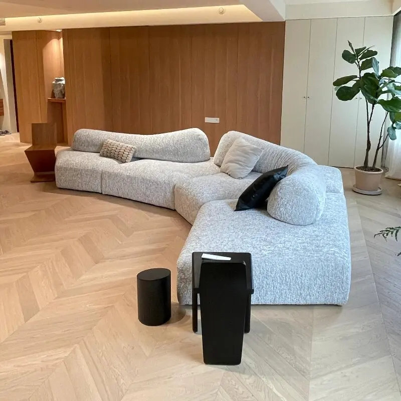 

Italian minimalist fabric rock sofa high-end villa large flat double-sided sitting arc module removable and washable cream wind