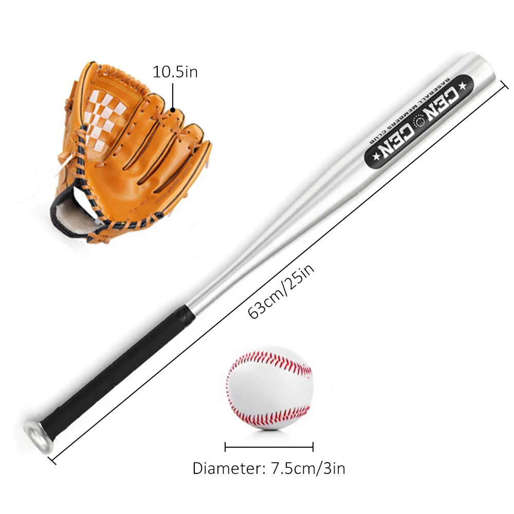 Baseballbälle-Set, Baseballschläger + Baseball + Baseballhandschuhe, 25 Zoll Aluminiumlegierung, Baseballschläger, 10,5 Zoll PVC-Baseballhandschuh, Baseball-Set