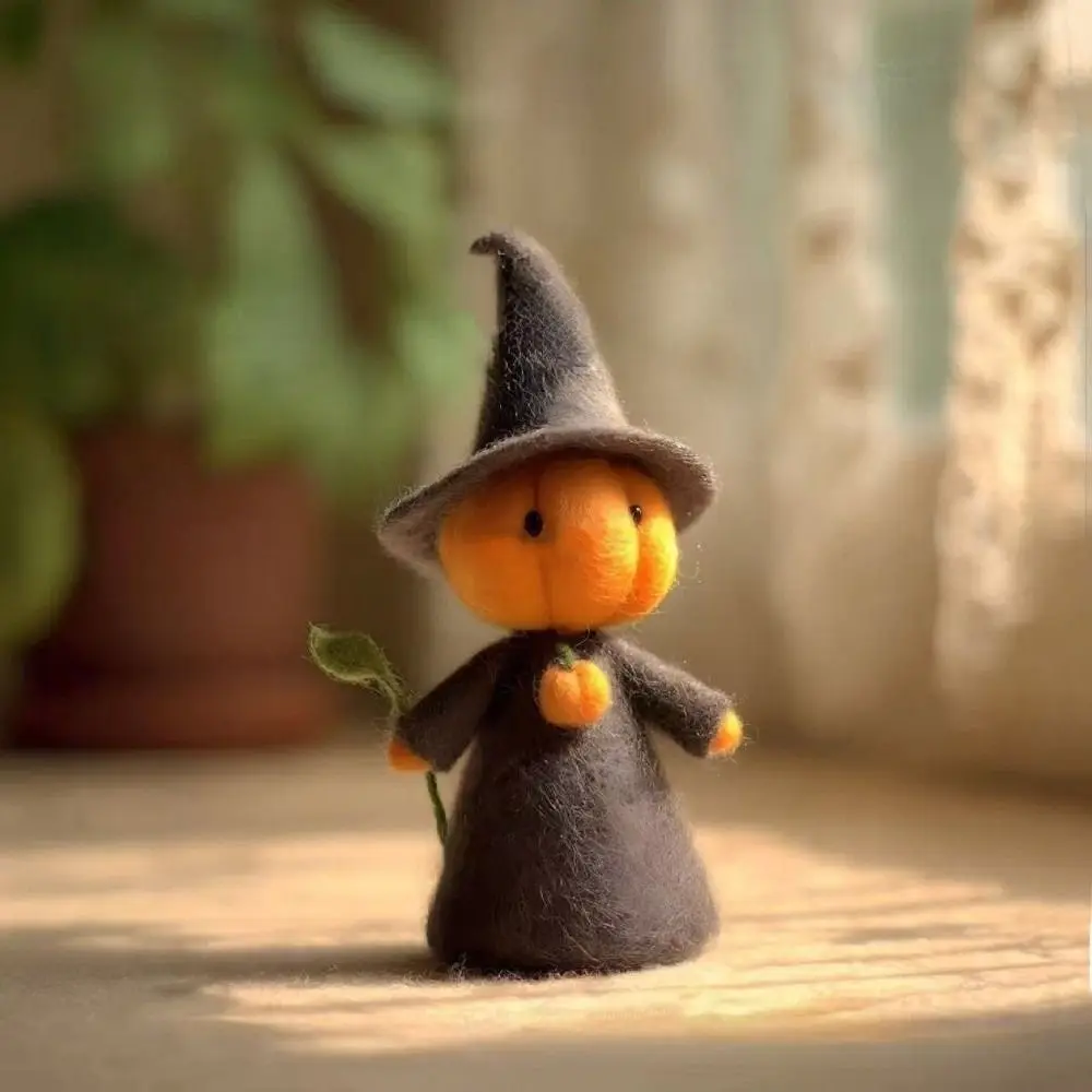 Desk Ornaments Witch Halloween Ornaments Cute Pumpkin Figurine Handmade Funny Wool Felt Ghost Statue Halloween
