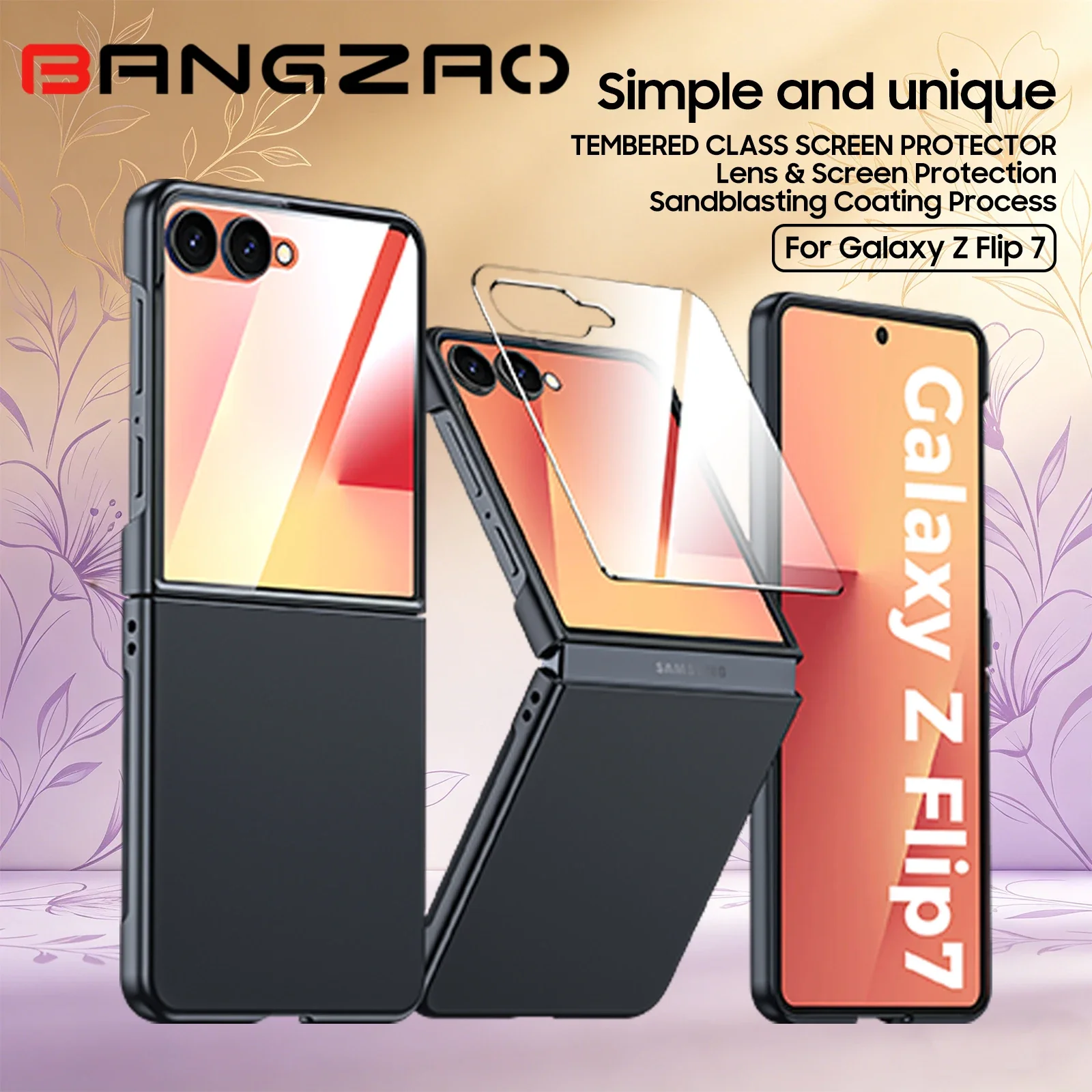 Mother's Day Gift Phone Case for Samsung Galaxy Z Flip 7 - Shockproof Tempered Glass Protective Cover, Slim & Lightweight-Black
