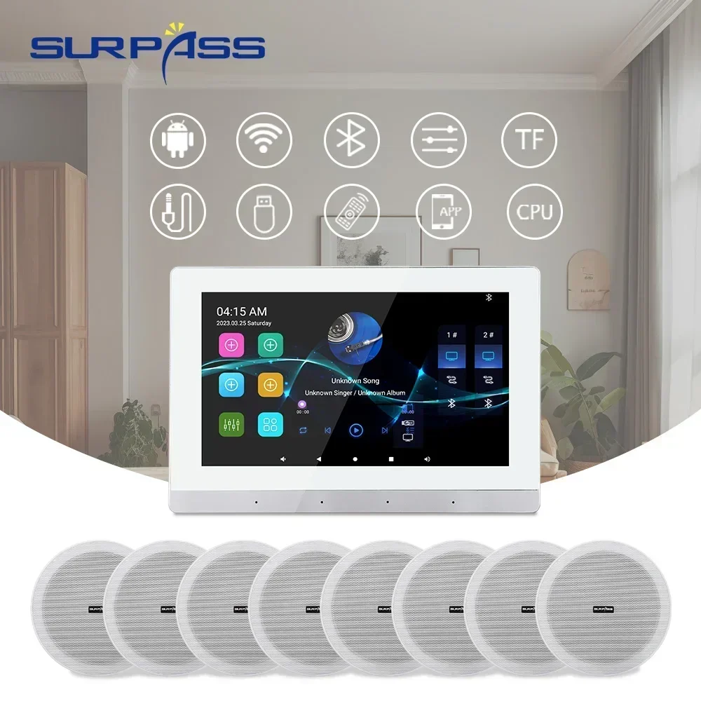 

Smart Home Theater Sound Amplifier WiFi Bluetooth Amplifier Android 11 Amp 6'' Stereo Ceiling Speaker Kit for Hotel Residential