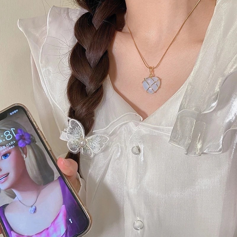 2022 Fashion Opal Heart Necklace Crystal Castle Necklace For Woman Girls Rose Quartz Barbie Necklace Jewelry Accessories Gift