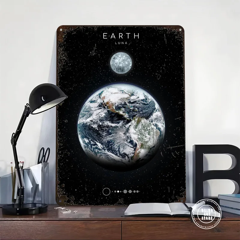 Planet Earth Printed Poster Customized Wall Art Retro Vintage Metal Tin Signs for Room Decoration Bedroom Decorations Desk Decor