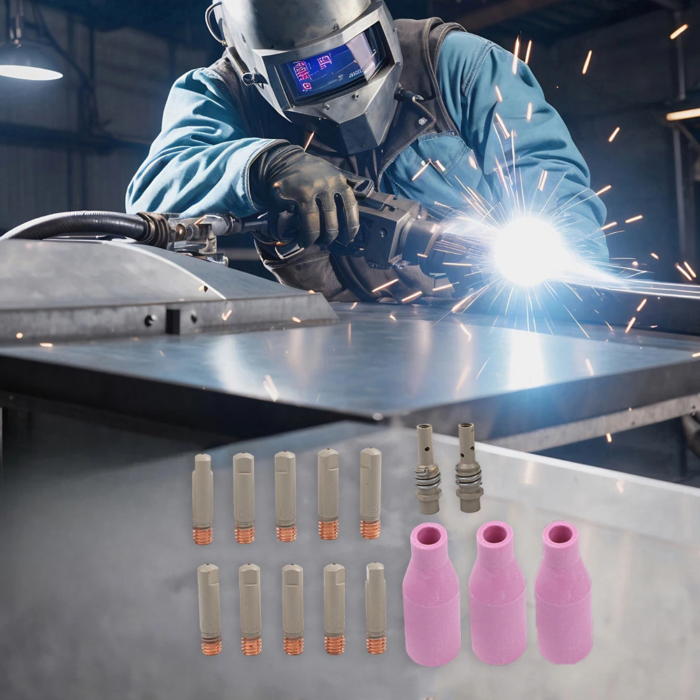 15PCS/sets 0.6/0.8/0.9/1.0/1.2mm Welding Torch Kit For 15AK MB15 MIG MAG Nozzles Tips Holders Copper User-Friendly Installation