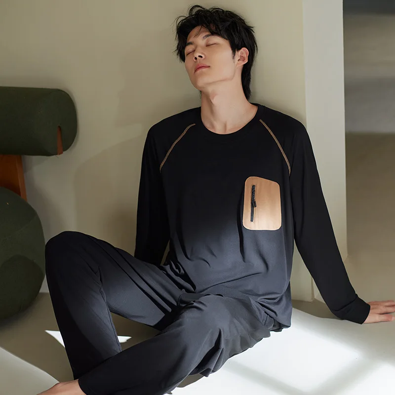 Men Casual Tracksuit Pajamas Set Modal Cotton Male Long-sleeved Spring Autumn Pyjama Loose Men Home Set Sleepwear Tops + Pants