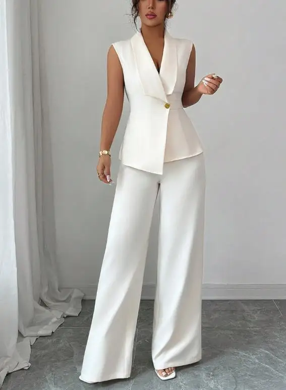 

2025 Spring/Summer New Women's Fashion Elegant Style Solid Color Tank Top Straight Pants Set Women's Clothing