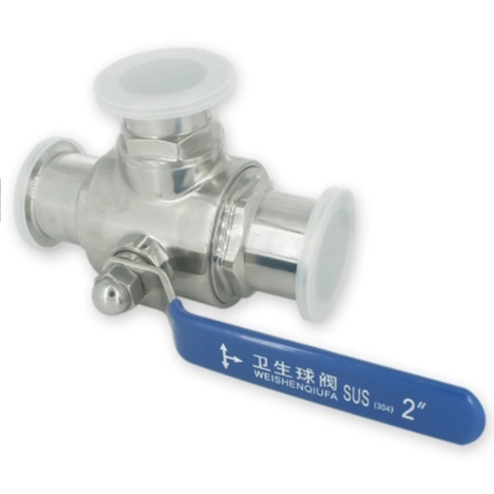 Ф25mm 304 Stainless Steel Sanitary Ball Valve 3 Three Way OD 50.5mm Tri Clamp Ferrule Type For Food Homebrew Diary