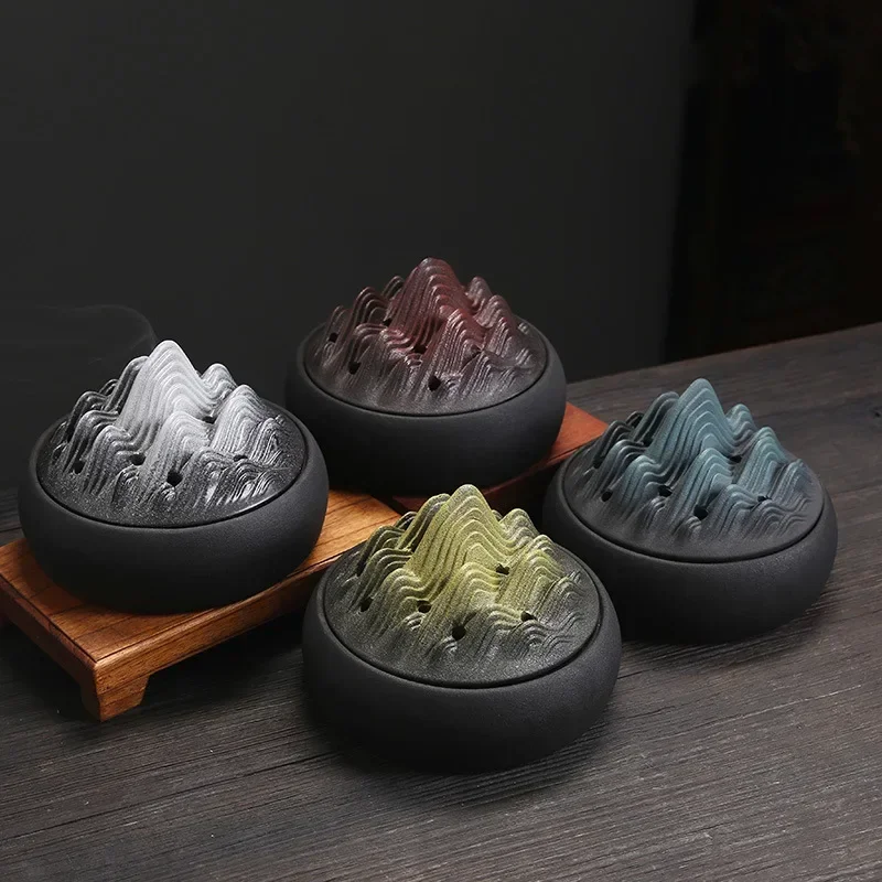 1pc Home Decor Ornaments Mountain Design Fire Prevention Incense Coils Burner Incense Holder Ceramic Censer Zen Tea Pet