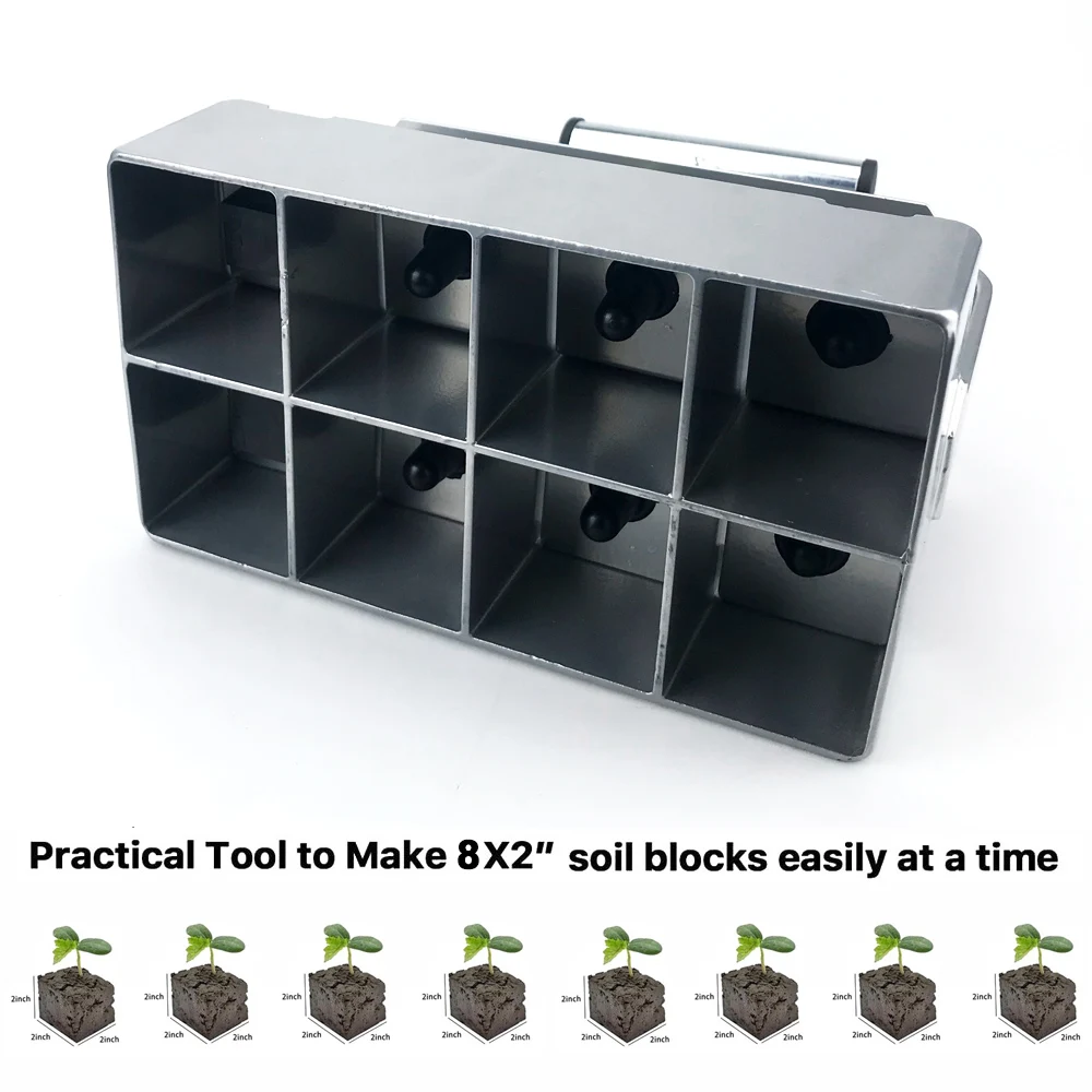 8 Cell Soil Block Maker | 2 Inch Metal Soil Blocking Tool | Ergonomic Handle for Seed Starting & Garden Propagation