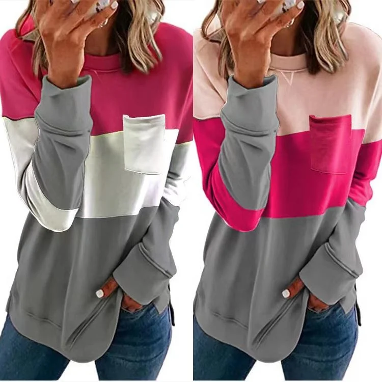 

Women's Patchwork Collar Cross Long Sweater Casual Style Color Block Design Comfortable Fit Hoodie for Winter Season