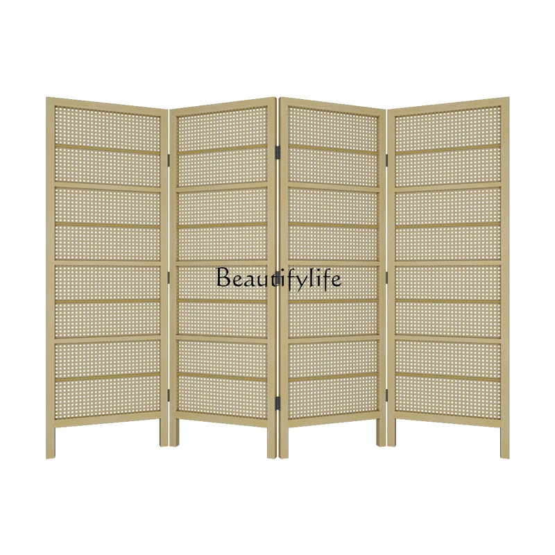 

Japanese rattan solid wood screen household home blocking partition middle porch mobile folding screen
